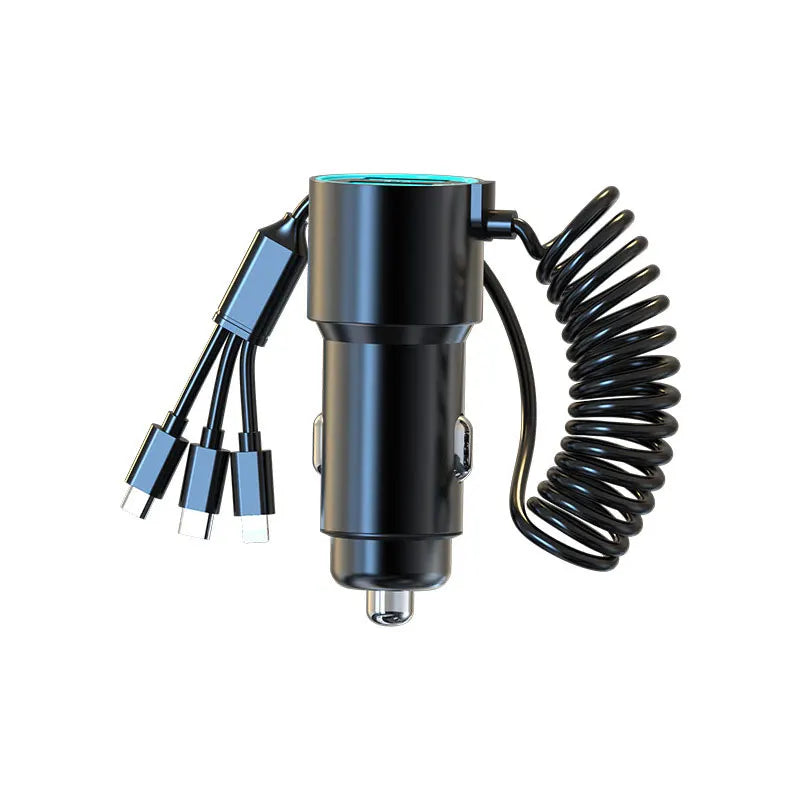 100W Fast Charge Metal Car Charger With Triple Wire Dual USB