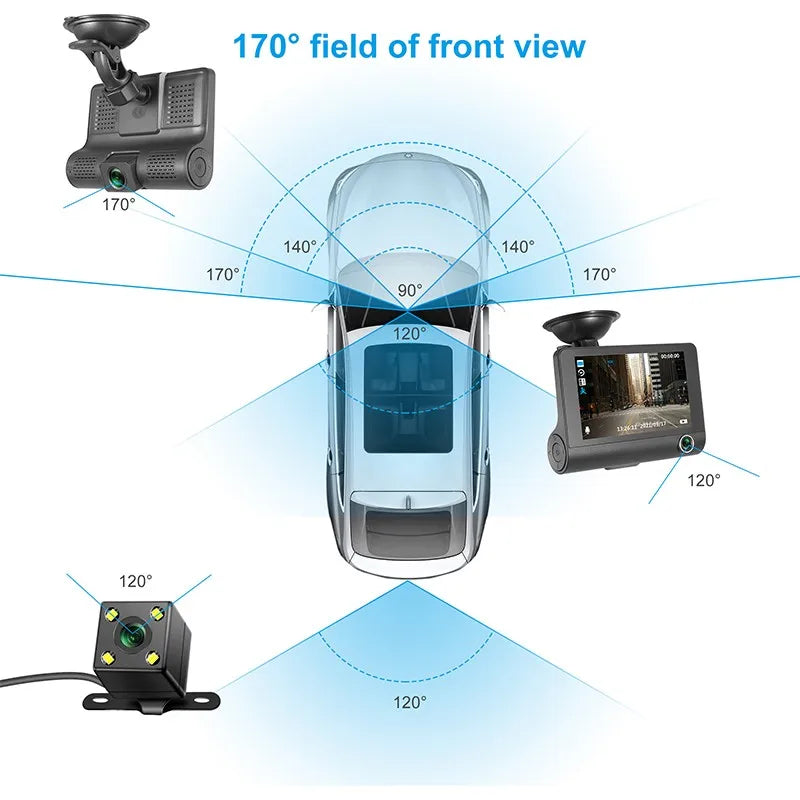 FHD 1080P Auto Recorder Dash Cam 3 Camera Lens Registrator with Rear View