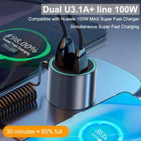 100W Fast Charge Metal Car Charger With Triple Wire Dual USB