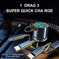 100W Fast Charge Metal Car Charger With Triple Wire Dual USB