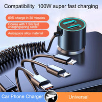 100W Fast Charge Metal Car Charger With Triple Wire Dual USB