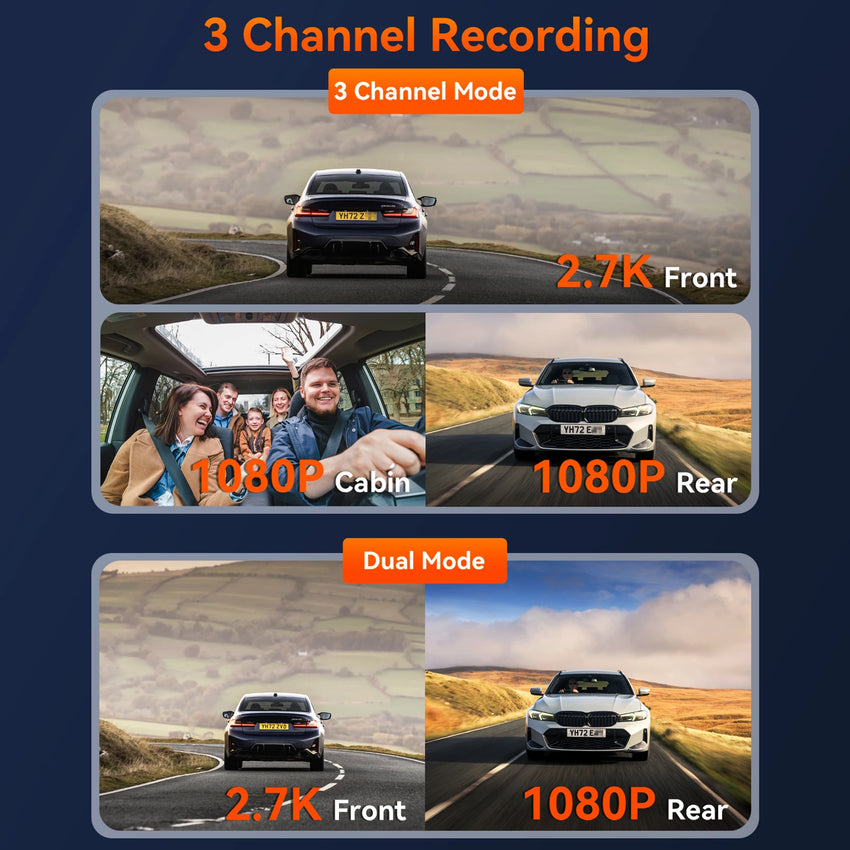 Vantrue E3 DashCam 3 Channel 2.7K WiFi with STARVIS IR Night Vision